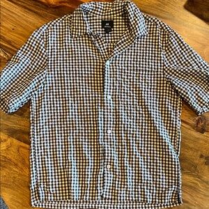 H&M Men's Short-Sleeve Gingham Button-Down Shirt - Brown & White
